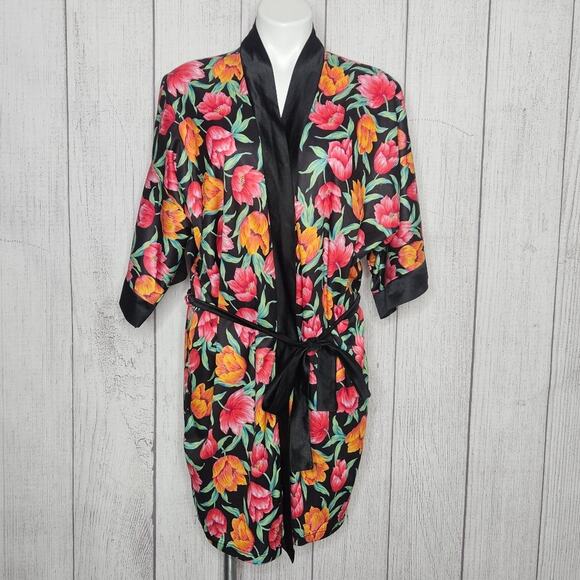 Vintage 90s Bright Floral Tulip Midi Robe, size Small/Medium - Picture 1 of 6